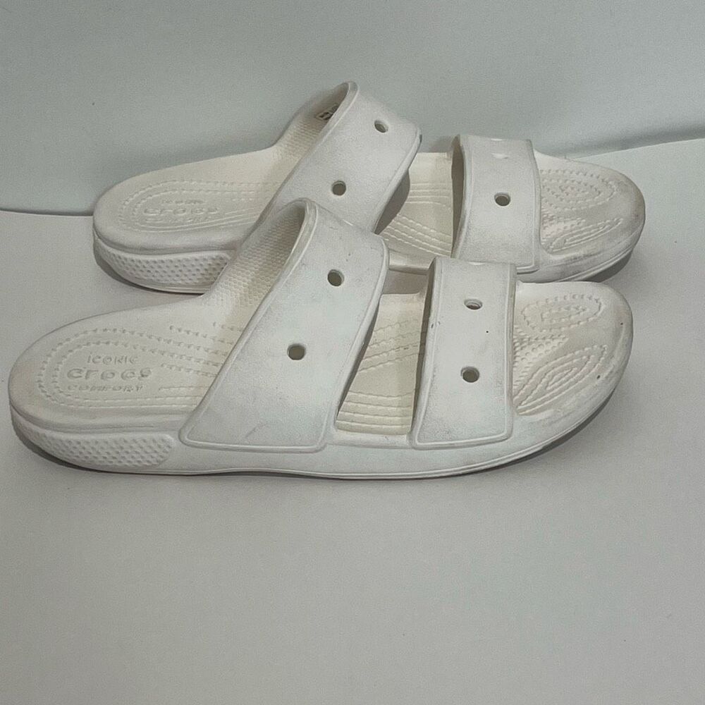 Crocs‎ Classic Slide Sandals White Two Strap Foam Shoes Mens 5 Womens 7